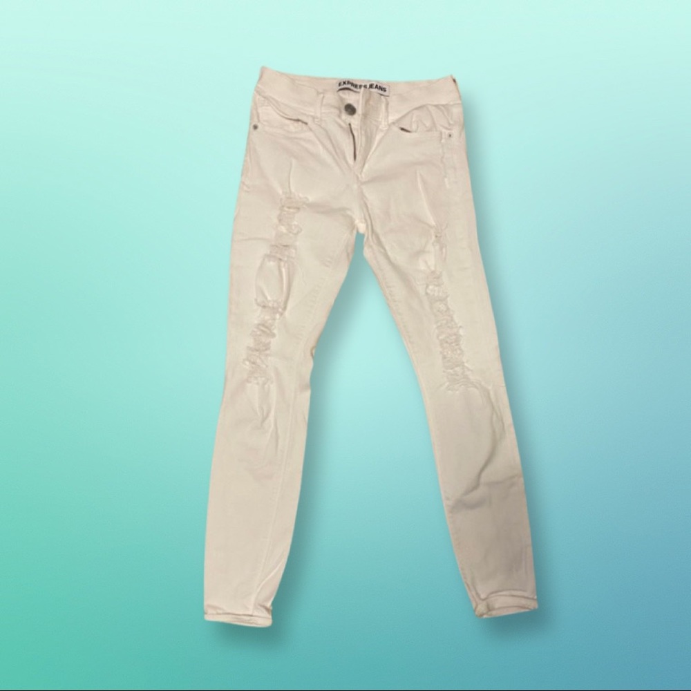 Express distressed white jeans